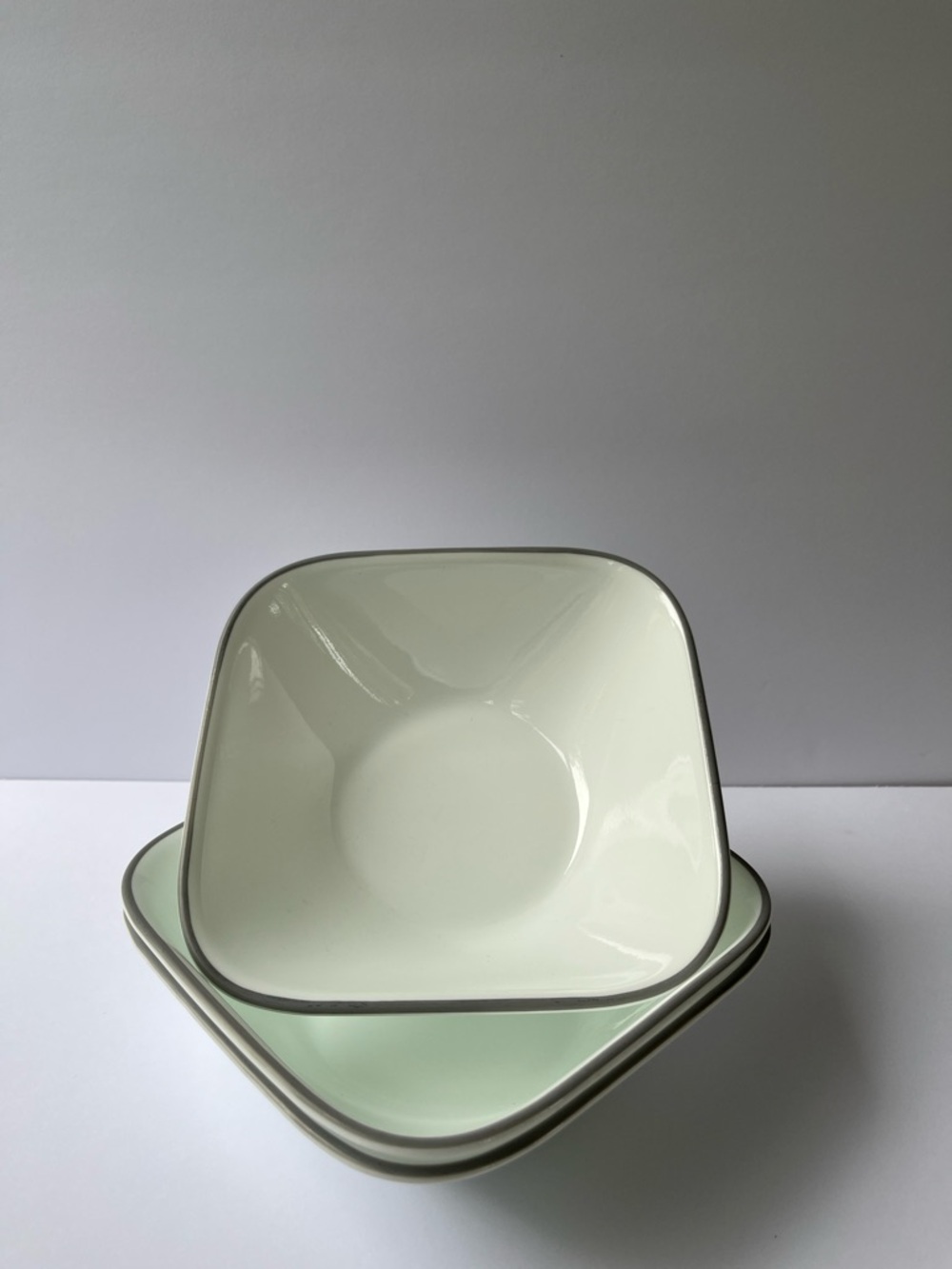 Corelle 3 Square White Soup Cereal Bowls with Gray Rim - Made in USA
